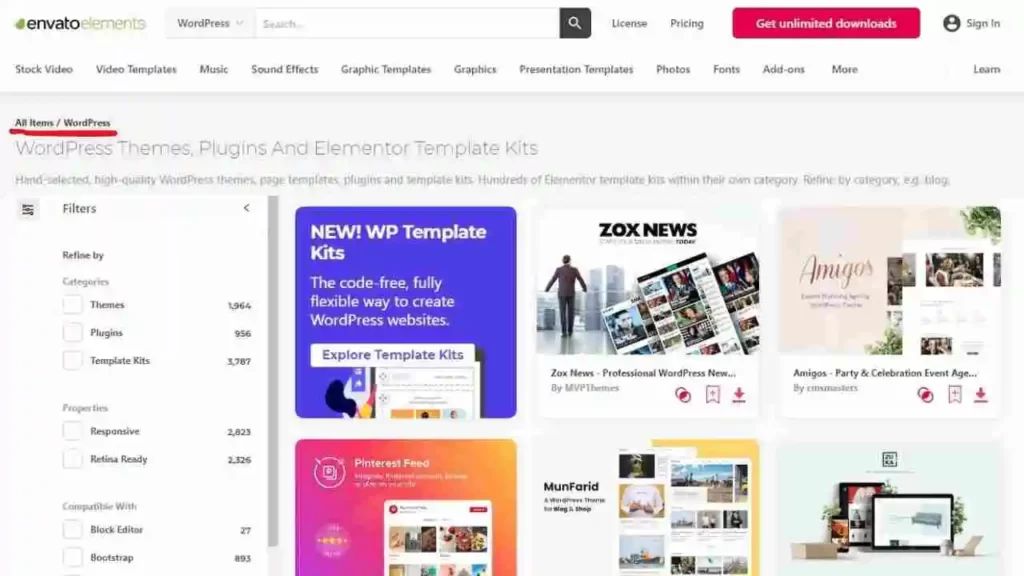 Envato Elemnets Web Templates and WordPress